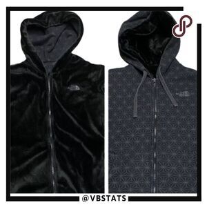 North Face Heavy Reversible Hoodie Sweatshirt Jacket Women's Medium Black Gray